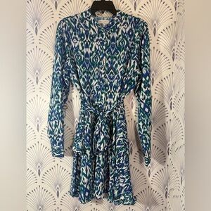 Koko & Mason Blue and Green Abstract midi dress size XL NWOT